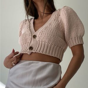 Knit balloon sleeves button down top
